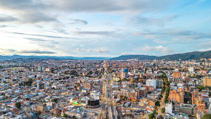 Aerial View of Bogotá City Skyline at Dusk, Cundinamarca, Colombia
