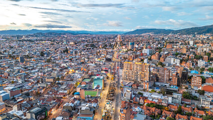Aerial View of Bogotá, Colombia with Urban Landscape and Mountains in the Background
