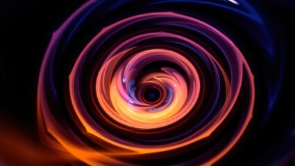 Naklejka premium A swirling vortex of neon lights with orange pink and blue hues against a dark black background