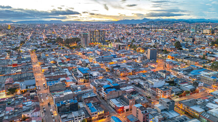 Aerial View of Bogotá at Dusk, Showcasing the Urban Landscape of Cundinamarca, Colombia