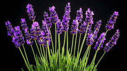 Purple Lavender Bouquet On Black Background