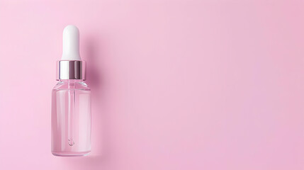 Clear Glass Dropper Bottle On Light Pink Background