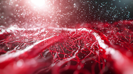 Abstract Red Network Design With Glowing Particles