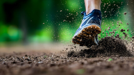Runner Foot Splashing Mud On Trail