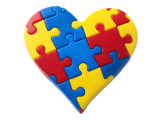 Colorful puzzle pieces forming a heart shape, On Transparent Background, Png