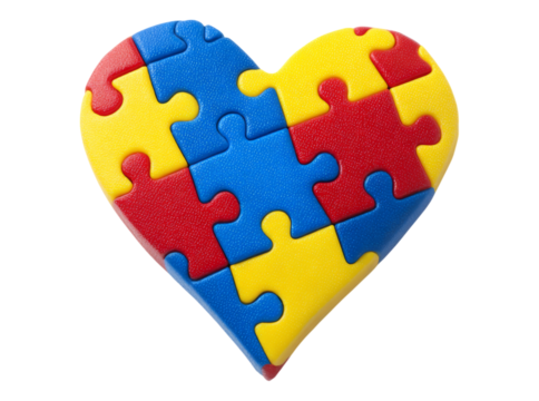 Colorful puzzle pieces forming a heart shape, On Transparent Background, Png - Powered by Adobe