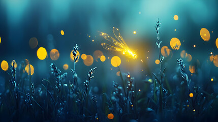 Magical Glowing Plants In Dark Meadow At Night