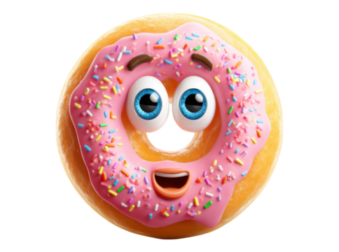 Happy donut cartoon character sweet treat bakery food, On Transparent Background, Png