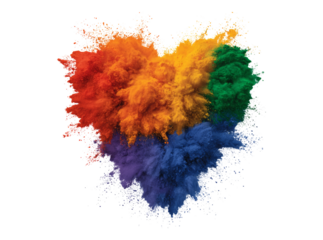 Vibrant rainbow color powder explosion heart shape, On Transparent Background, Png