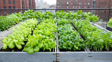 Urban Rooftop Vegetable Garden with Diverse Produce