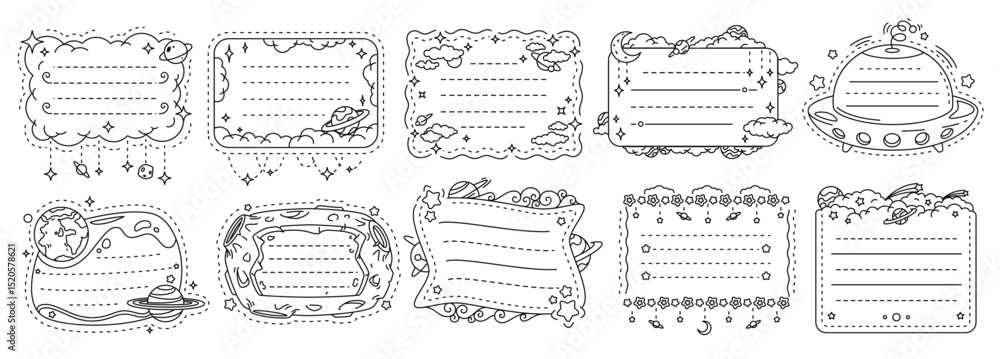 Canvas Prints kids memo note frames with star galaxy, space planets and ufo. funny vector set of outlined writing 