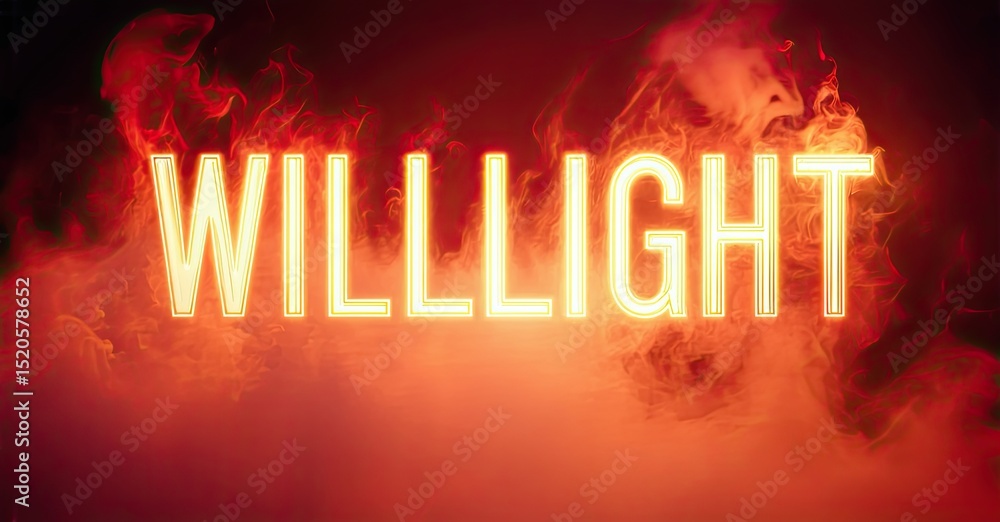 Aufkleber bright neon text reads willlight against fiery red smoke. dramatic lighting creates intense visual i