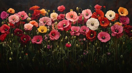 Vibrant Red Pink Poppies Floral Closeup