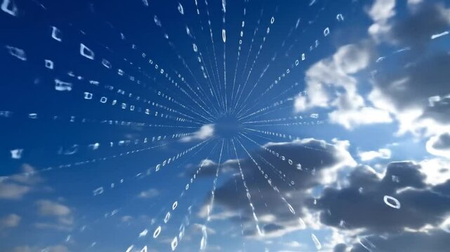 Digital Numbers Radiating From Cloud In Sky