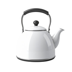 White enamel stovetop kettle with stainless steel handle and spout