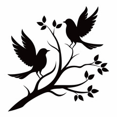 Flying Birds on Branch Vector Design for Wall Decals Featuring Colorful Birds and Nature Elements for Decorative Purposes Suitable for