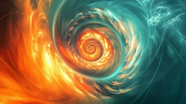 Vibrant Abstract Fractal Spiral Design in Orange and Turquoise Swirls with Dynamic Energy and Light Optimized for Adobe Stock Photos