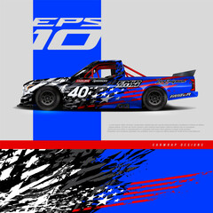 Car wrap decal designs. Abstract American Flag Pattern and sport background for racing livery or daily use car vinyl sticker. Full vector eps 10.