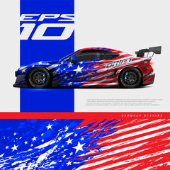 Car wrap decal designs. Abstract American Flag Pattern and sport background for racing livery or daily use car vinyl sticker. Full vector eps 10.
