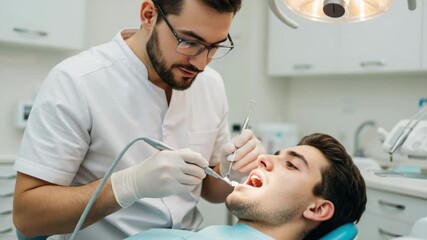 Dentist examining patient's mouth