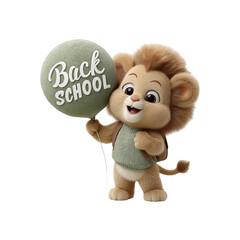 Adorable Lion Cub with Back to School Balloon - Ready for Learning