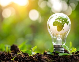 Globe in lightbulb, nature