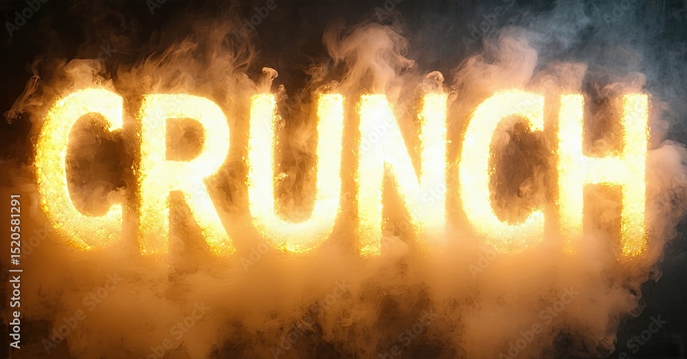 Aufkleber fiery text spelling crunch emerges from smoke. dramatic lighting creates intense visual impact. bold
