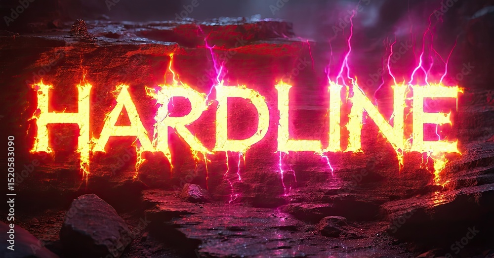 Poster dramatic text display. hardline glows with intense energy, lightning effects, dark background. power