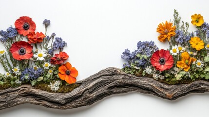 Dried Flower Arrangement on Wooden Branch