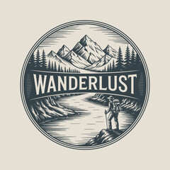 Wanderlust logo badge vintage style