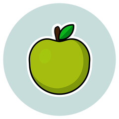 A fresh and healthy icon of a green apple with stem and leaf, perfect for use in food, health, and wellness designs.