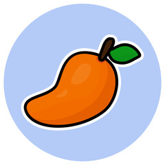 A vibrant and juicy icon of an orange mango with stem and leaf, perfect for use in food, fruit, and tropical designs.