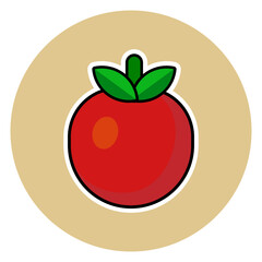A fresh and vibrant icon of a red tomato with stem and leaf, perfect for use in food, vegetable, and healthy designs.