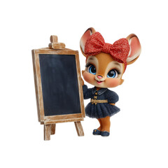 Adorable Deer Girl with Blank Blackboard, Ready for Your Message