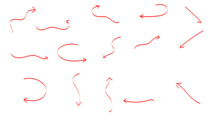 Arrow brush doodle chalk red line stroke. Arrows icons set. Sketch pencil texture line scribble red arrow icon. Hand drawn grunge crayon brush sketch direction. Vector illustration