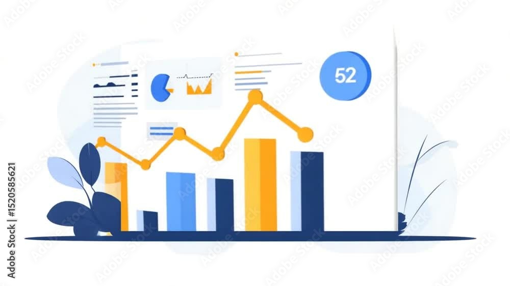 Poster animated business data analysis graph presenting financial growth insights, analytics