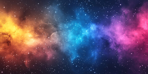 Obraz premium Cosmic nebula in multicolored space with countless stars generates a celestial display featuring vibrant blue pink and orange hues creating a stunning galaxy background