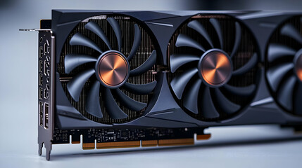 Close Up Of Modern Graphics Card With Copper Cooler Fans