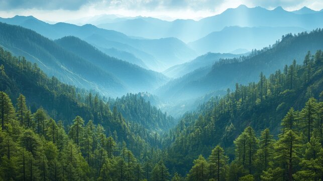 Serene Mountain Landscape with Lush Green Forest