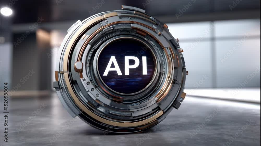 Aufkleber futuristic api technology with metallic circular digital interface design glowing in modern office s