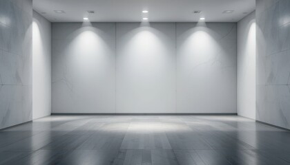 Obraz premium Modern Minimalist Interior Space with Bright Wall Lights and Empty Floor