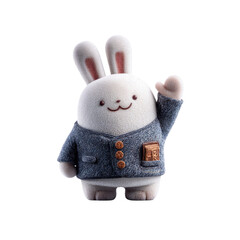 Adorable 3D Rendered Bunny Rabbit in School Uniform Waving
