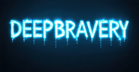 Bright blue text spells DEEPBRAVERY. Dripping effect creates spooky, eerie visual. Dark background enhances glowing letters.