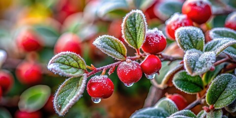 Wintergreen plant with red berries in autumn background