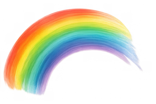 Vibrant rainbow brush stroke forming an arch on a transparent background, ideal for design projects