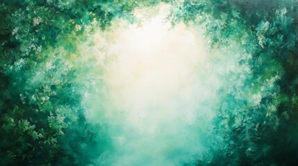 Fototapeta premium Green Forest Painting with Bright Light