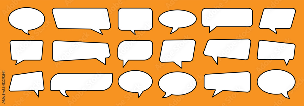 Poster speech bubbles set. set of cute yellow speech bubbles. hand drawn doodle communication frames. chat 