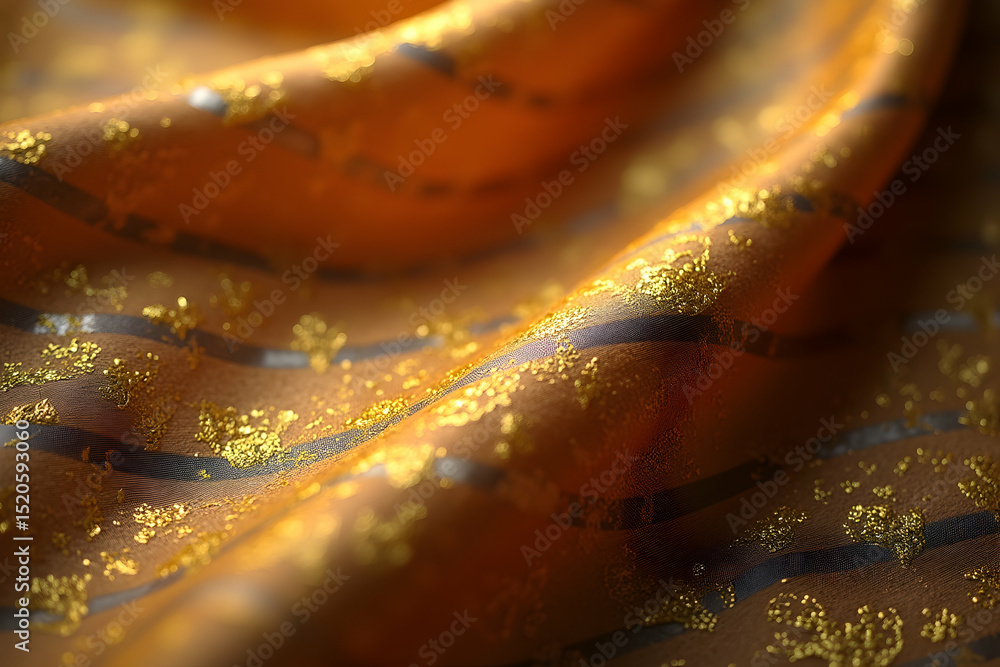 Poster intricate textile artistry, a mesmerizing close-up of golden threads and woven patterns creating a s