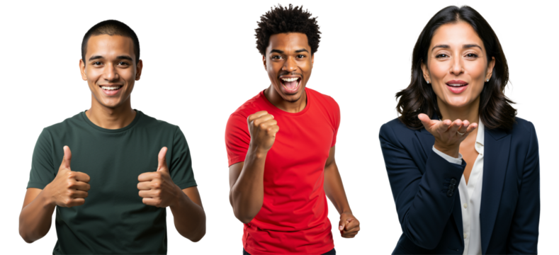 Diverse Group of Young Adults Celebrating Joy with Thumbs Up and Smiles