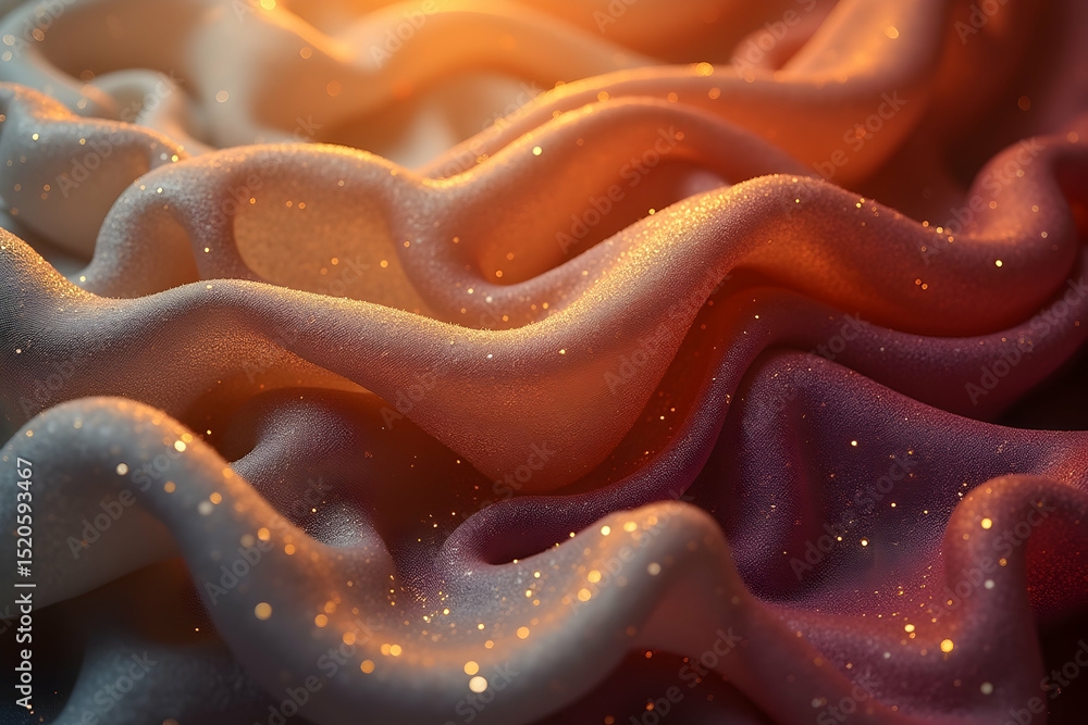 Poster luminous waves of shimmering fabric create a luxurious texture with a warm gradient and sparkling hi